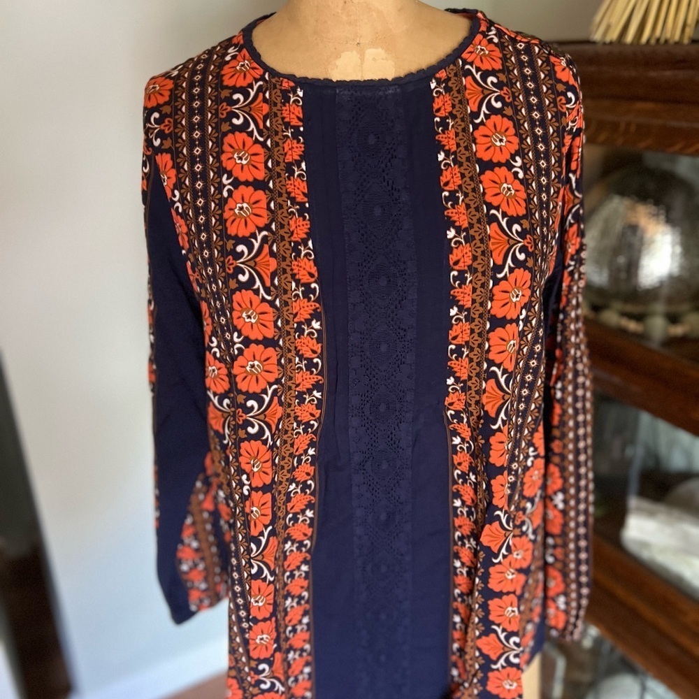 Matilda Jane navy blouse with coral flowers size medium